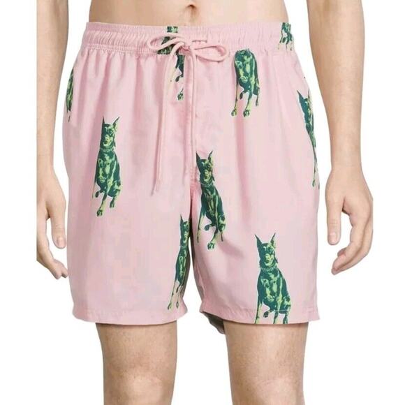 No Boundaries Mens Lined UPF 50+ Swim Beach Trunks Shorts Dogs Pink 3XL 48 50 - Picture 1 of 5